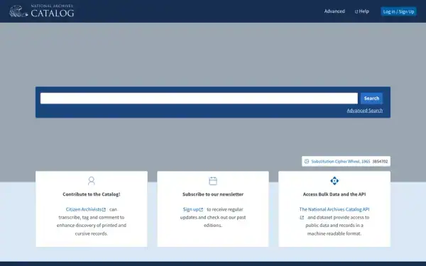 National Archives Catalog homepage screenshot