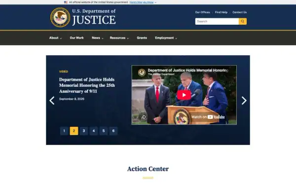 Department of Justice homepage screenshot