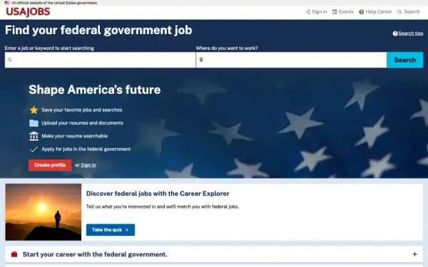 USAJOBS homepage screenshot